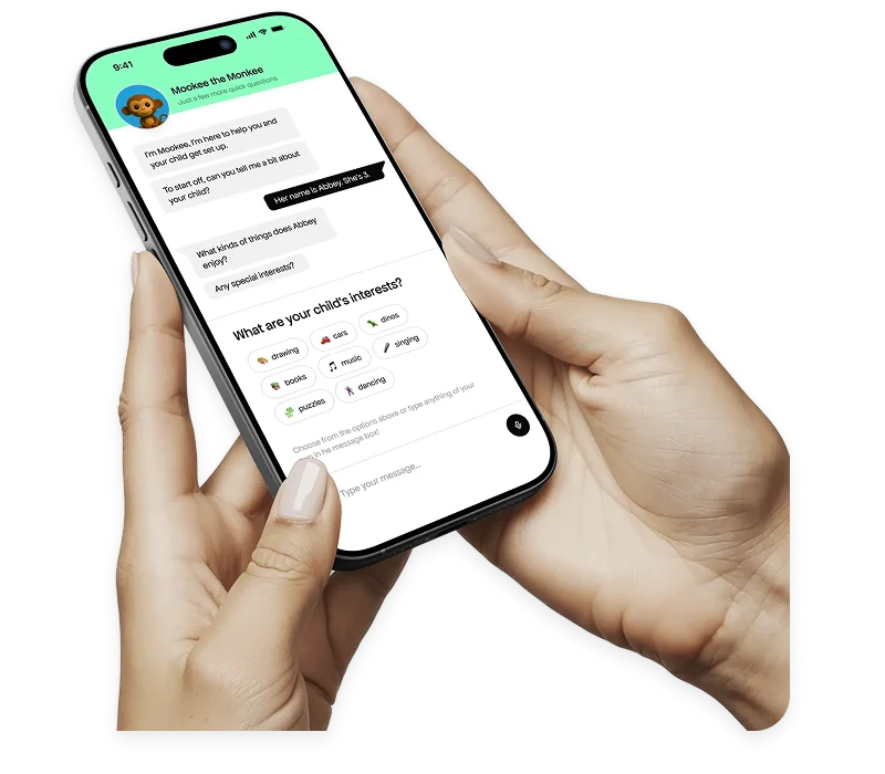 Phone in hands showing Meevee app